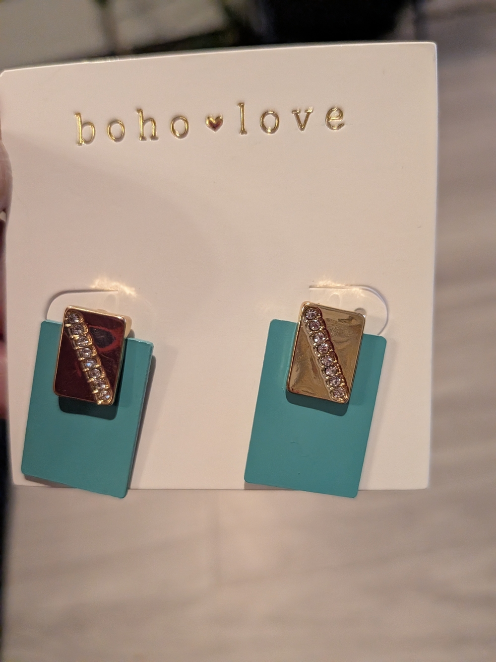 Turquoise Block Earrings with Gold Accent Boho New
